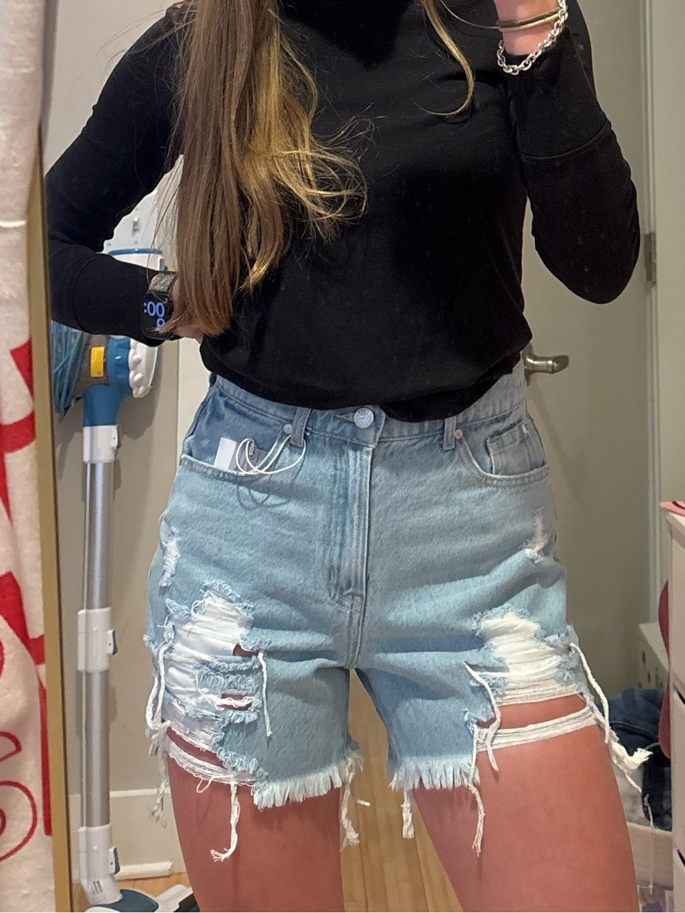 High-Rise Distressed Light Wash Denim Shorts  size 5